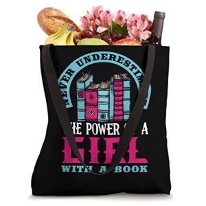 Never Underestimate The Power Of A Girl With A Book Reading Tote Bag