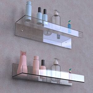 Acrylic Floating Shelves 15" Clear Wall Mounted Storage Shelf Display Shelves Bookshelf Spice Rack for Office Kitchen, 2 Pack 15 Inches