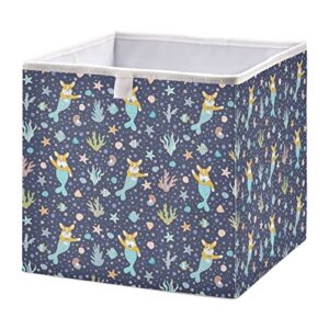 alaza collapsible storage cubes organizer,funny under sea corgi mermaid storage containers closet shelf organizer with handles for home office