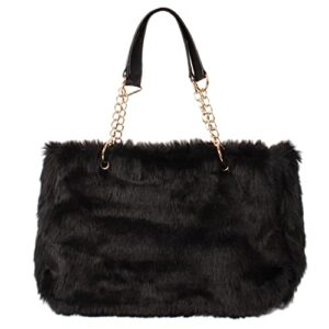 aisa choice women’s faux fur tote purse furry leopard large capacity shoulder bag satchel handbag … (black)
