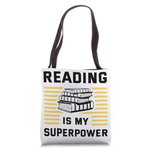 reading is my super power reader books novel lecture book tote bag