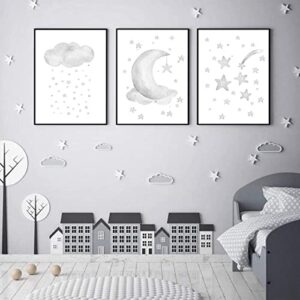 Bfgsrtcbox Grey Moon Wall Decor Nursery Star Print Cloud Art Stars Poster Canvas Printing Painting Pictures Posters Prints for Kids Room Home Girls bedroom 12x16inchx3pcs No Frame