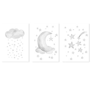 Bfgsrtcbox Grey Moon Wall Decor Nursery Star Print Cloud Art Stars Poster Canvas Printing Painting Pictures Posters Prints for Kids Room Home Girls bedroom 12x16inchx3pcs No Frame