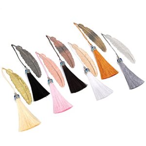 7 pieces vintage metal feather bookmarks with tassels and beaded for adults and kids,perfect kids office school reading and gifts and collections,ideal gift for reader, woman and kids. (new 7 colors)