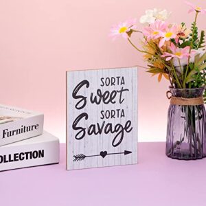 Teenager Room Girl Decor Sweet Sorta Sign Wooden Bedroom Aesthetic Decorations Cute Wall Table Decor Stuff Black White Decor for Teen Girls