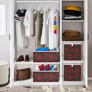 ALAZA Collapsible Storage Cubes Organizer,Red RosesStorage Containers Closet Shelf Organizer with Handles for Home Office