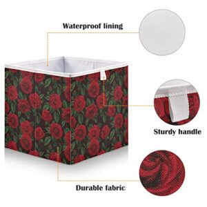 ALAZA Collapsible Storage Cubes Organizer,Red RosesStorage Containers Closet Shelf Organizer with Handles for Home Office