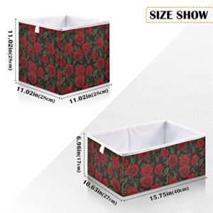 ALAZA Collapsible Storage Cubes Organizer,Red RosesStorage Containers Closet Shelf Organizer with Handles for Home Office