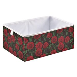 ALAZA Collapsible Storage Cubes Organizer,Red RosesStorage Containers Closet Shelf Organizer with Handles for Home Office