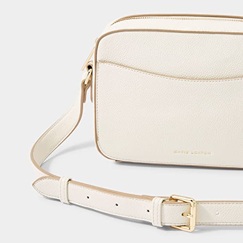 KATIE LOXTON Cara Womens Soft Pebble Vegan Leather Adjustable Strap Crossbody Handbag Satchel Purse Off White