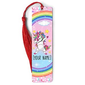 personalized bookmark customized name dabbing unicorn bookmarks custom markers metal ruler ornament gifts for book lovers readers women men kids boy girl on birthday christmas day, multicolored