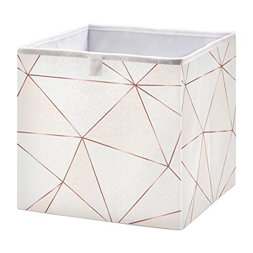 ALAZA Collapsible Storage Cubes Organizer,Stylish Rose Gold Triangles Storage Containers Closet Shelf Organizer with Handles for Home Office