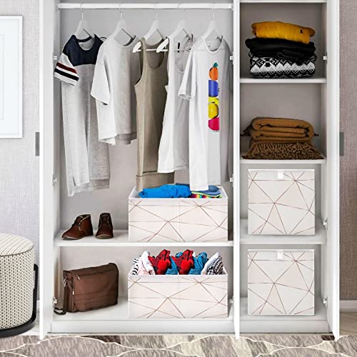 ALAZA Collapsible Storage Cubes Organizer,Stylish Rose Gold Triangles Storage Containers Closet Shelf Organizer with Handles for Home Office