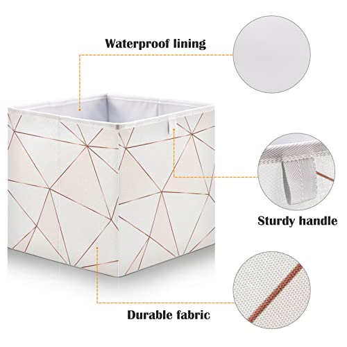 ALAZA Collapsible Storage Cubes Organizer,Stylish Rose Gold Triangles Storage Containers Closet Shelf Organizer with Handles for Home Office