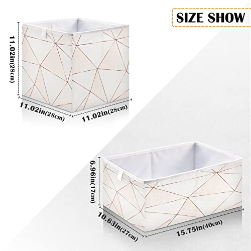 ALAZA Collapsible Storage Cubes Organizer,Stylish Rose Gold Triangles Storage Containers Closet Shelf Organizer with Handles for Home Office