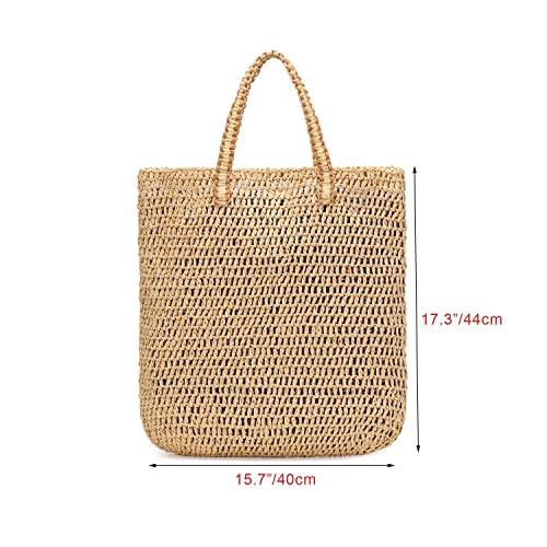 Lam Gallery Women's Straw Tote Shoulder Bag Summer Beach Bags Large Capacity Woven Handbag (Natural Color)