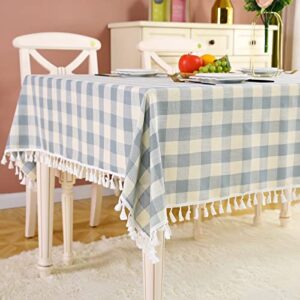 Kaysun Checkered Tablecloths for Rectangle Tables, Classic Buffalo Table Cloth 55''x70'' Light Grey Blue, Cotton Linen Table Cover for Thanksgiving Kitchen Holiday Outdoor Picnic Decoration