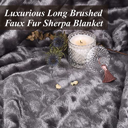 Ailemei Direct Faux Fur King Size Sherpa Blanket for Couch, Soft Fluffy Fuzzy Blankets Reversible, Warm Cozy Brushed Furry Big Large Bed Blanket for Fall Winter, Plush Comfy Throw Blankets, Grey