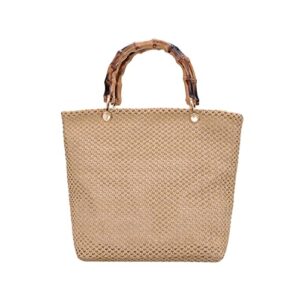 cwcyydsyy women’s straw bags tote with bamboo handles rattan woven,handbag summer boho beach purse(brown)