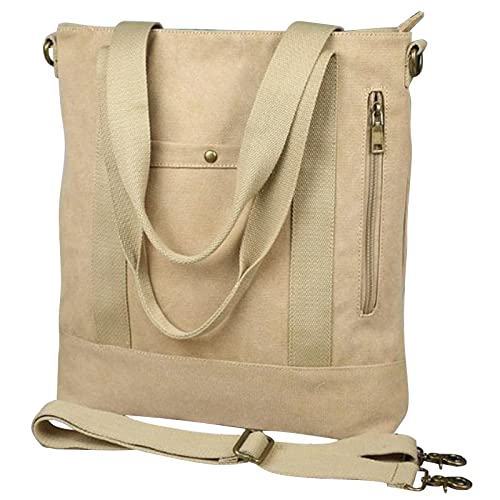 Work Tote Bags for Women Canvas Handbag Tote Purse with Zipper Lightweight Shoulder Bag for Office, Travel, School