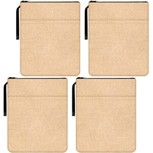 4 pcs book cover for book lovers burlap book cover with zipper book protector pouch washable fabric for teen adult gift teacher student, 9.06 x 11.41 inch