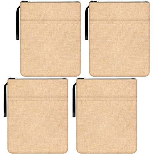 4 Pcs Book Cover for Book Lovers Burlap Book Cover with Zipper Book Protector Pouch Washable Fabric for Teen Adult Gift Teacher Student, 9.06 x 11.41 Inch