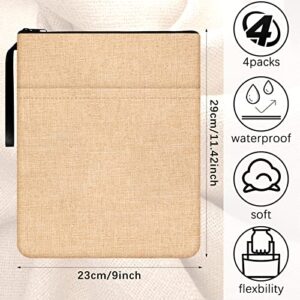 4 Pcs Book Cover for Book Lovers Burlap Book Cover with Zipper Book Protector Pouch Washable Fabric for Teen Adult Gift Teacher Student, 9.06 x 11.41 Inch