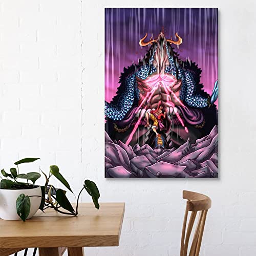 Japanese Anime One Piece Luffy Vs Kaido Poster Decorative Painting Canvas Wall Art Living Room Posters Bedroom Painting 16x24inch(40x60cm)