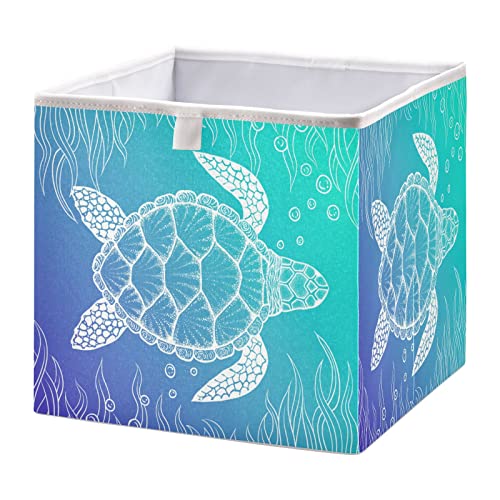 ALAZA Collapsible Storage Cubes Organizer,Sea Turtle Under Water Boho Style Storage Containers Closet Shelf Organizer with Handles for Home Office