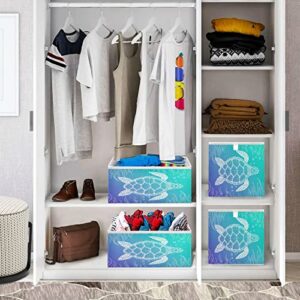 ALAZA Collapsible Storage Cubes Organizer,Sea Turtle Under Water Boho Style Storage Containers Closet Shelf Organizer with Handles for Home Office