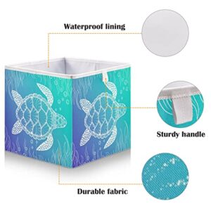 ALAZA Collapsible Storage Cubes Organizer,Sea Turtle Under Water Boho Style Storage Containers Closet Shelf Organizer with Handles for Home Office