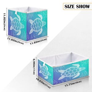 ALAZA Collapsible Storage Cubes Organizer,Sea Turtle Under Water Boho Style Storage Containers Closet Shelf Organizer with Handles for Home Office