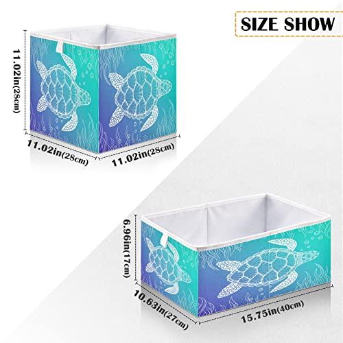 ALAZA Collapsible Storage Cubes Organizer,Sea Turtle Under Water Boho Style Storage Containers Closet Shelf Organizer with Handles for Home Office