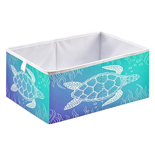 ALAZA Collapsible Storage Cubes Organizer,Sea Turtle Under Water Boho Style Storage Containers Closet Shelf Organizer with Handles for Home Office