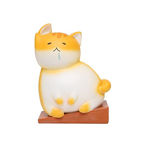 HyJeryty Cat Bookends for Kids, Lovely Resin Cartoon Cat Bookends Door Stopper, Cool Bookends for Heavy Books, Unique Book Holders with Anti-Slip Base (Big Orange)