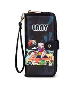 luxebag betty boop vacation faux leather multi wallet with wristlet (black)