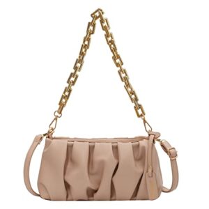 haoot women’s shoulder bag clutch purse evening handbags multipurpose pleated purses for women (khaki)