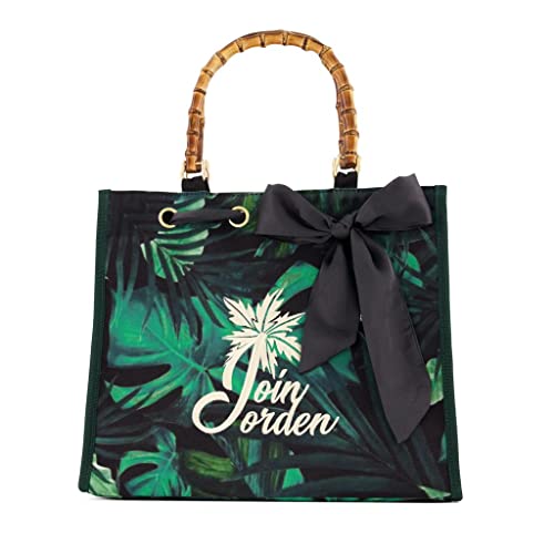Join Jorden Women Canvas Tote with Bamboo Handles, Green
