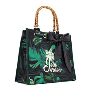 Join Jorden Women Canvas Tote with Bamboo Handles, Green