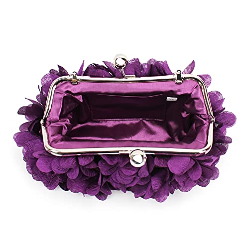 Zeph Hosea Flowers Evening Clutch Purse Kiss Lock Wedding Party Bag Chain Crossbody Shoulder Purse, Purple