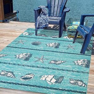 bnm tropical leaves coastal palm indoor/outdoor area rug, sturdy jute backing, perfect for patio, backyard, playroom, kitchen, bedrooms, deck, dining room, and entryway, pet friendly, 8′ x 10′