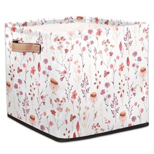 wildflowers watercolor floral print storage basket bins for organizing pantry/shelves/office/girls room, spring flower storage cube box with handles collapsible toys organizer 13×13