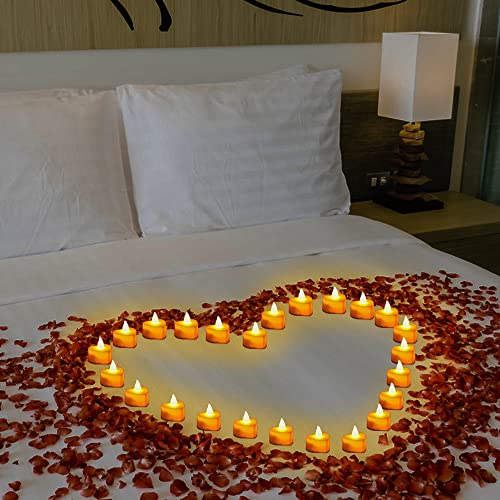 BLOCE 1000 Pieces Artificial Rose Petals with 24Pcs Heart Battery LED Tealight Candles, Rose Petals for Romantic Night for Him Set Valentine's Day (Warm White)