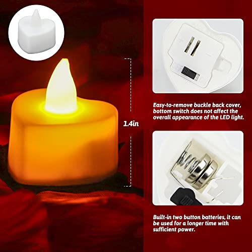 BLOCE 1000 Pieces Artificial Rose Petals with 24Pcs Heart Battery LED Tealight Candles, Rose Petals for Romantic Night for Him Set Valentine's Day (Warm White)