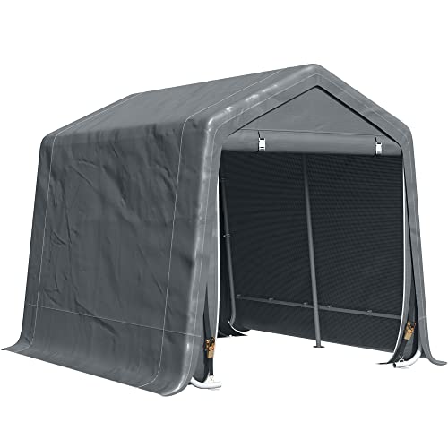 Outsunny 9' x 8' Garden Storage Tent, Heavy Duty Bike Shed, Patio Storage Shelter w/Metal Frame and Double Zipper Doors, Dark Grey