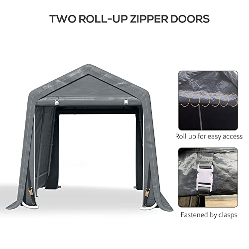 Outsunny 9' x 8' Garden Storage Tent, Heavy Duty Bike Shed, Patio Storage Shelter w/Metal Frame and Double Zipper Doors, Dark Grey