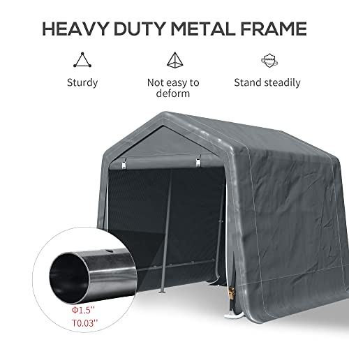 Outsunny 9' x 8' Garden Storage Tent, Heavy Duty Bike Shed, Patio Storage Shelter w/Metal Frame and Double Zipper Doors, Dark Grey