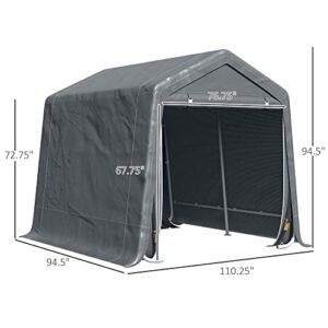 Outsunny 9' x 8' Garden Storage Tent, Heavy Duty Bike Shed, Patio Storage Shelter w/Metal Frame and Double Zipper Doors, Dark Grey