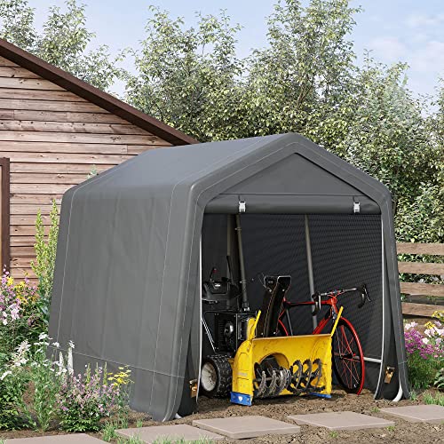 Outsunny 9' x 8' Garden Storage Tent, Heavy Duty Bike Shed, Patio Storage Shelter w/Metal Frame and Double Zipper Doors, Dark Grey