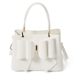 like dreams women jenna elegant bow triple compartment vegan leather fashionable satchel handbag (white)